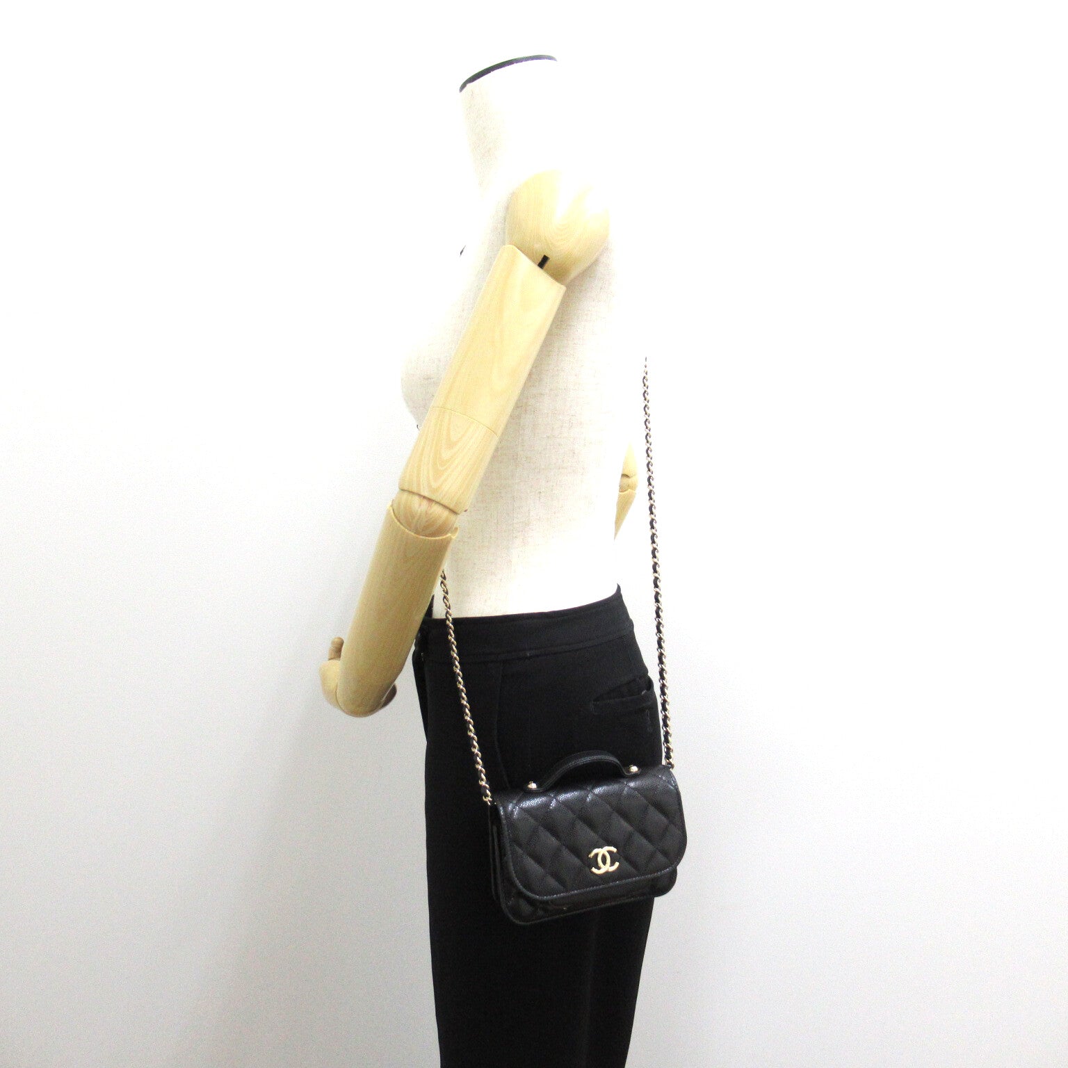 CHANEL 【激減優惠】菱格Caviar皮革Affinity Mini Chain Shoulder Bag金扣手挽肩背兩用袋黑色