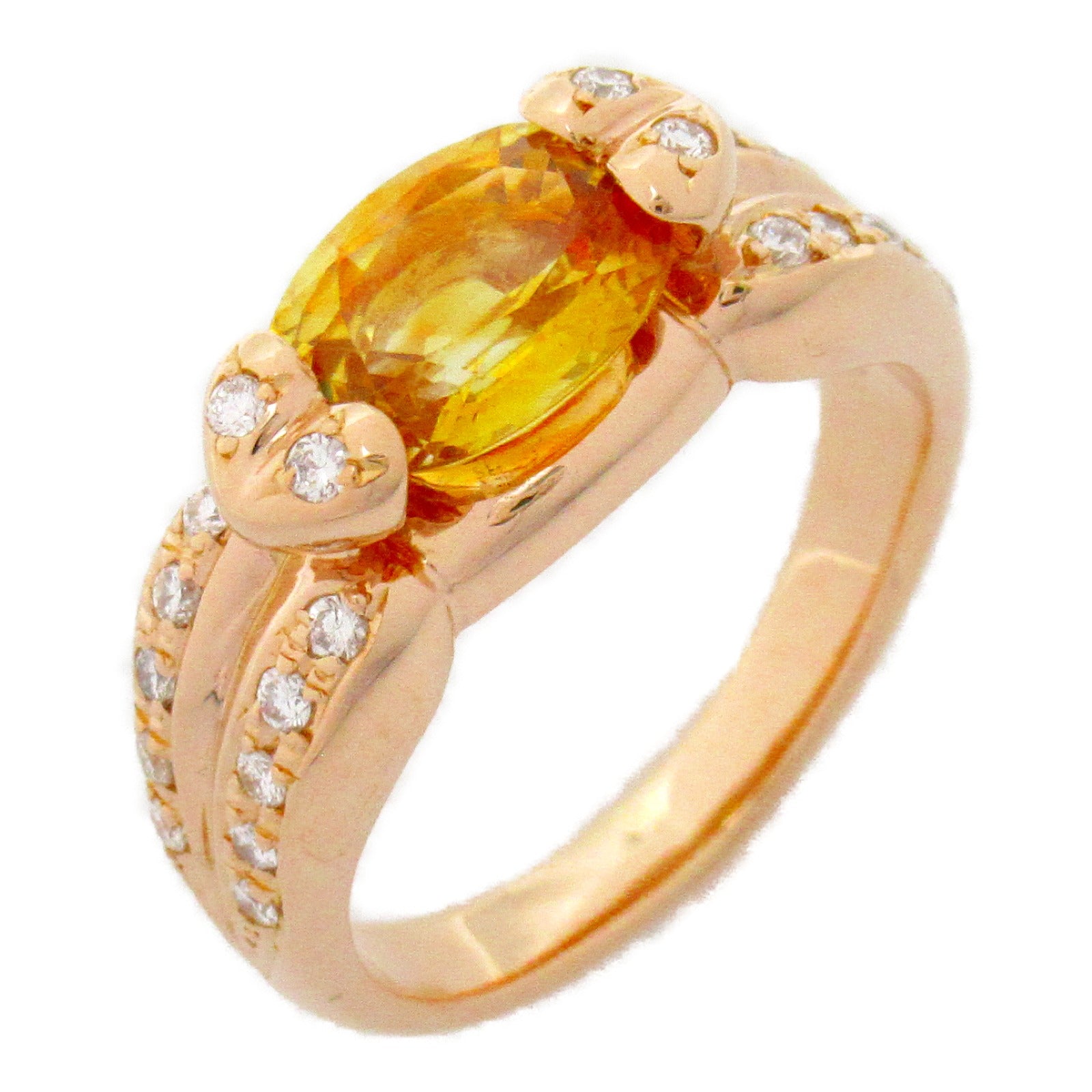 JEWELRY 18K玫瑰金Yellow Sapphire Ring 2.43ct黃色藍寶石/0.28ct鑽石戒指US#7.5