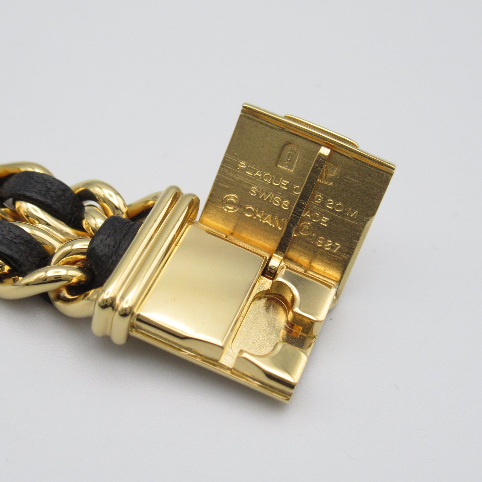 CHANEL Premiere L鍍金/皮革帶手錶石英機芯黑色