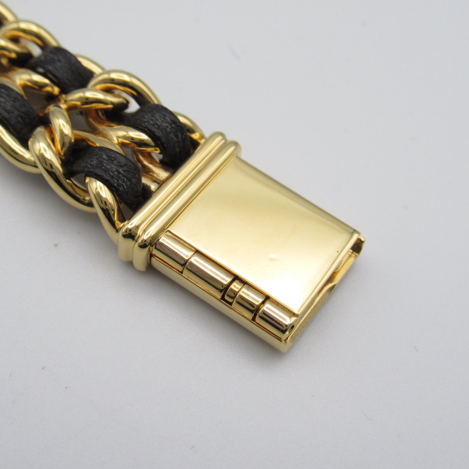 CHANEL Premiere L鍍金/皮革帶手錶石英機芯黑色