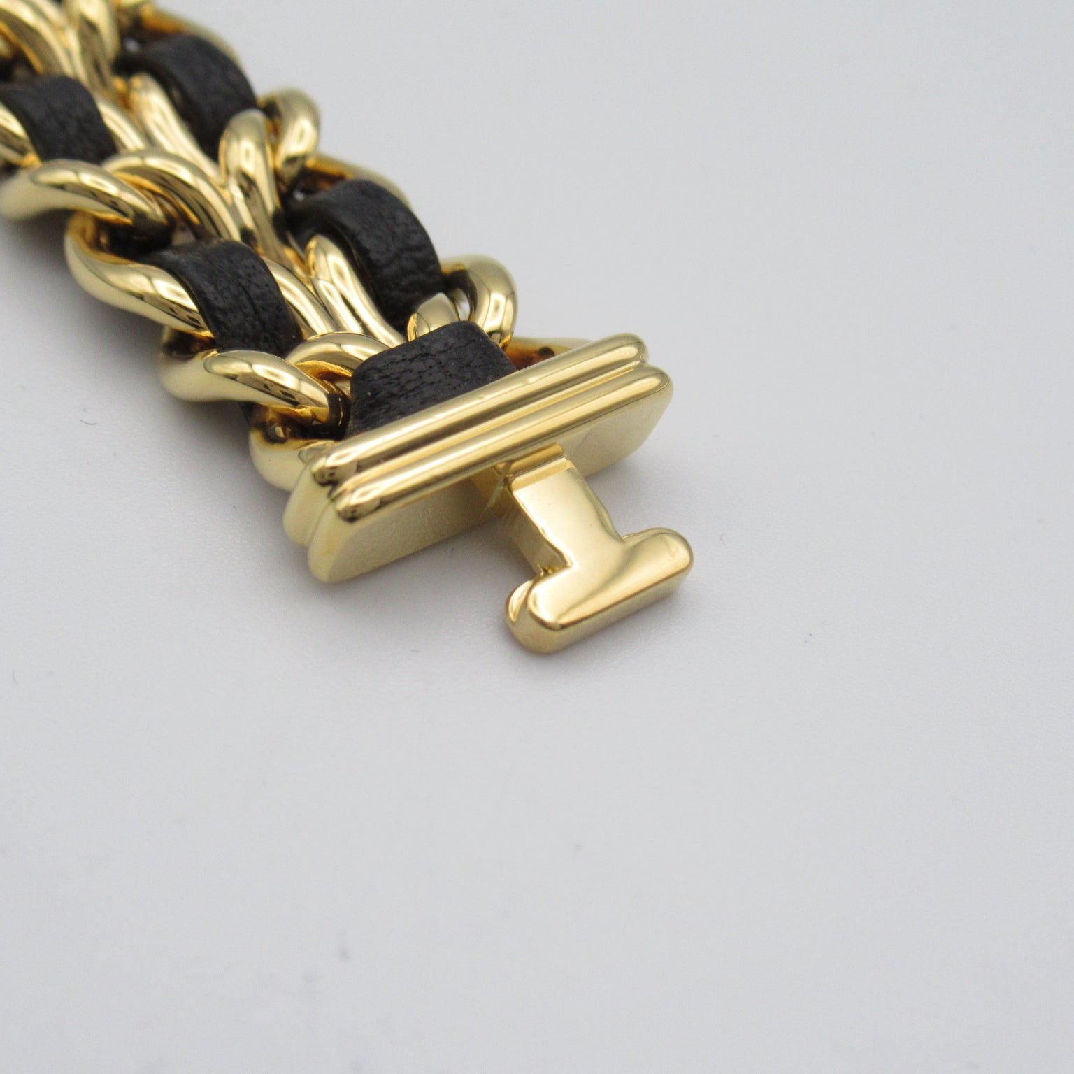 CHANEL Premiere L鍍金/皮革帶手錶石英機芯黑色