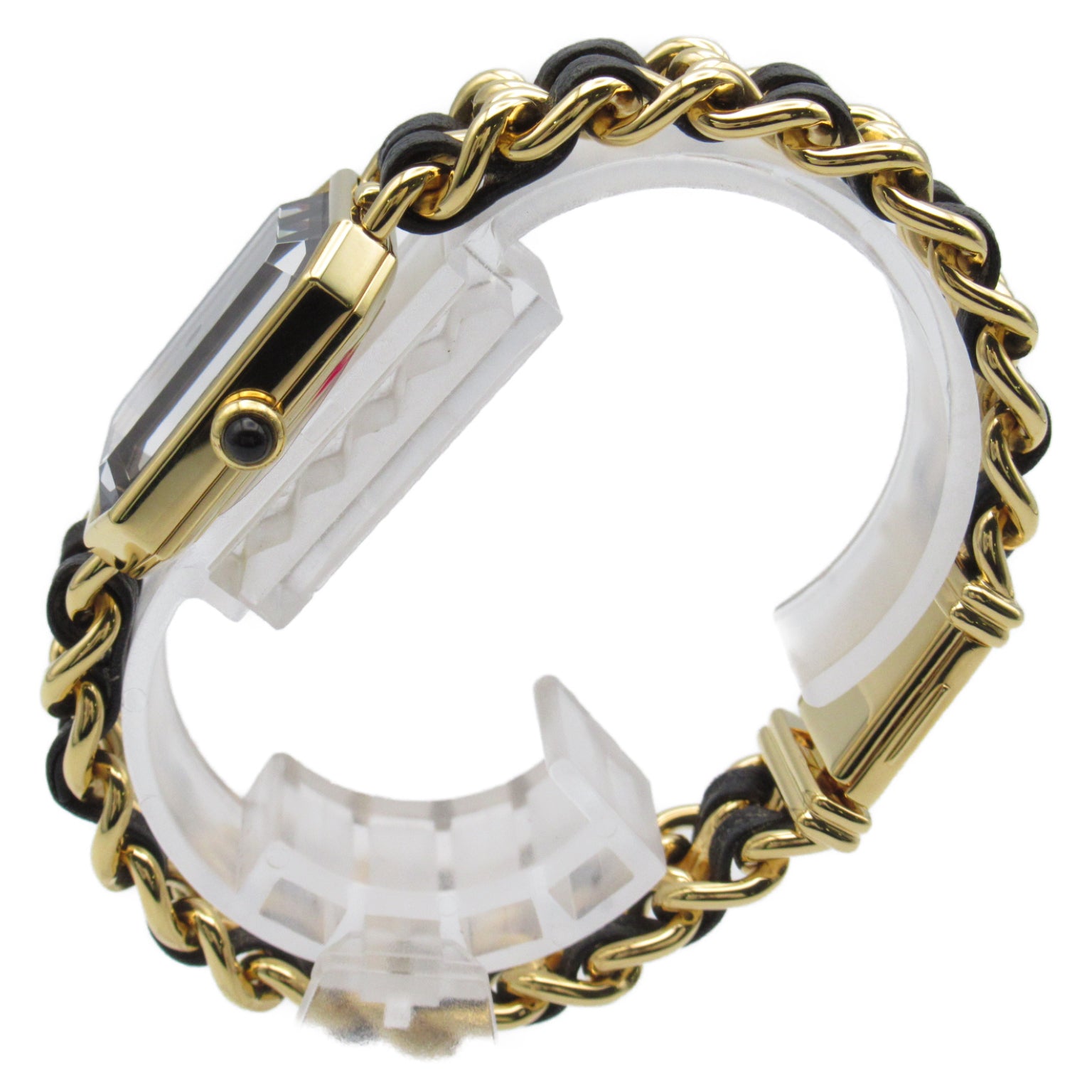 CHANEL Premiere L鍍金/皮革帶手錶石英機芯黑色