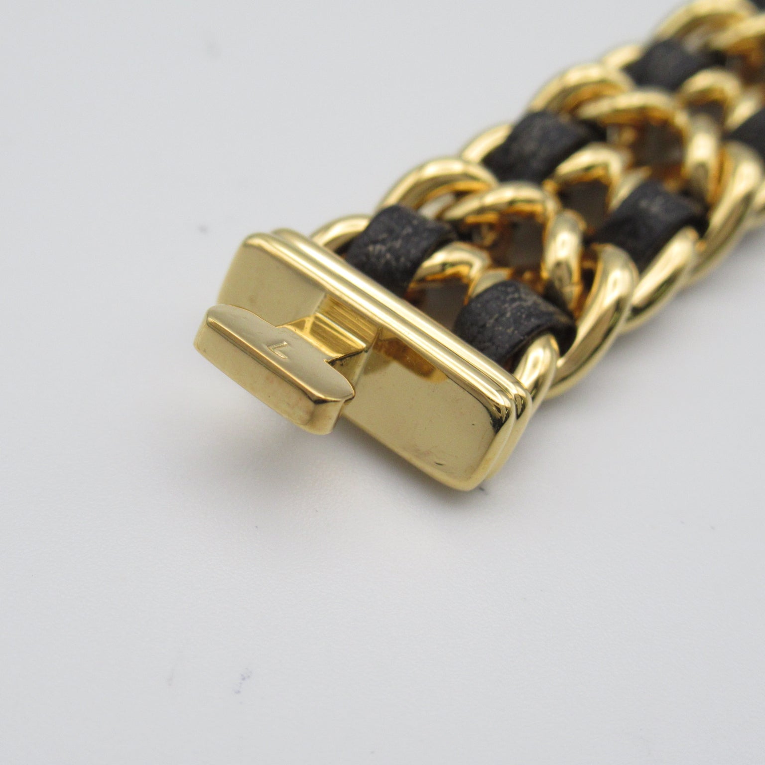 CHANEL Premiere L鍍金/皮革帶手錶石英機芯黑色