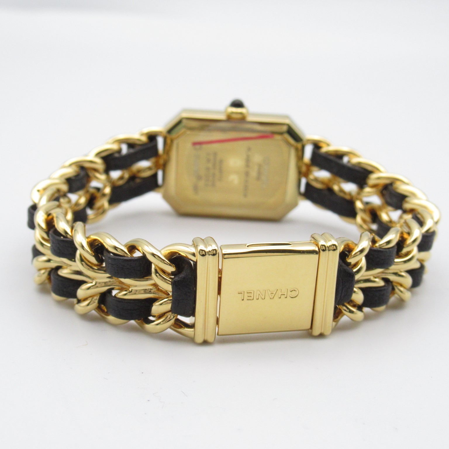 CHANEL Premiere L鍍金/皮革帶手錶石英機芯黑色