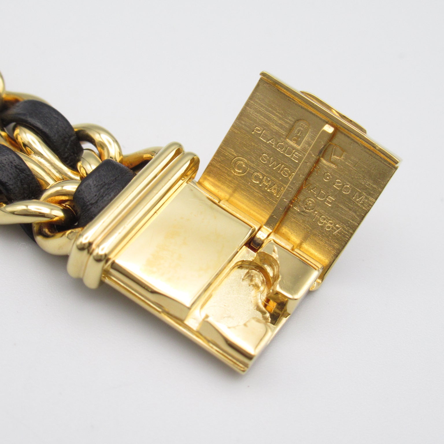 CHANEL Premiere L鍍金/皮革帶手錶石英機芯黑色