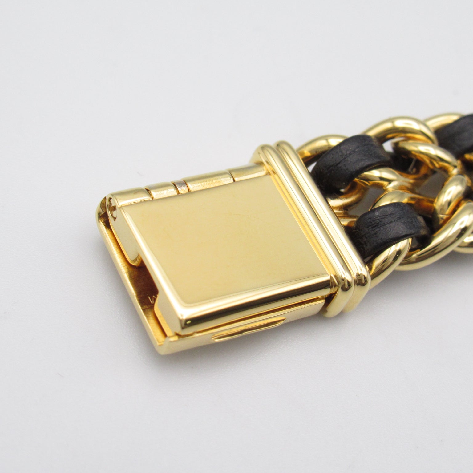 CHANEL Premiere L鍍金/皮革帶手錶石英機芯黑色