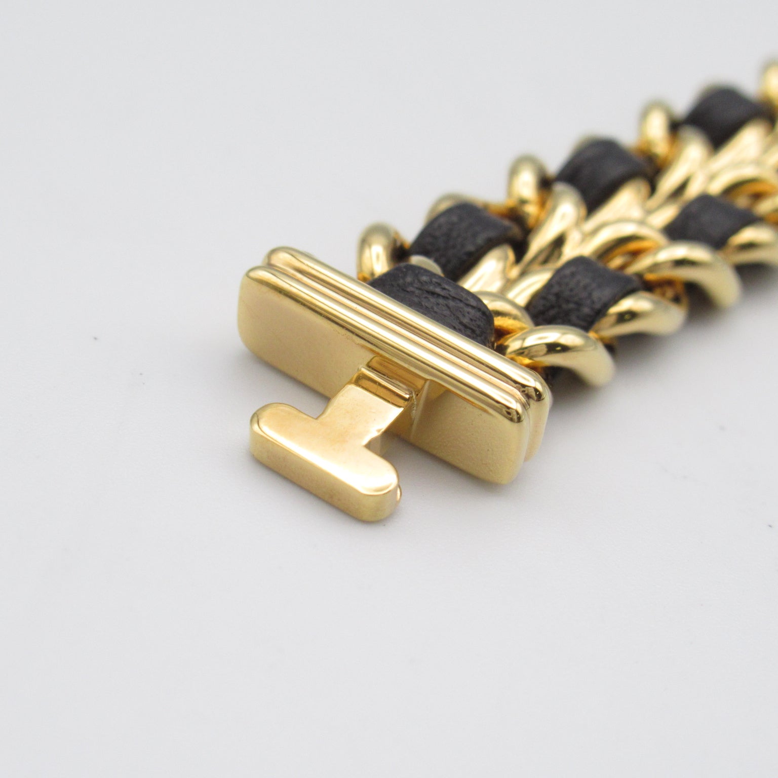 CHANEL Premiere L鍍金/皮革帶手錶石英機芯黑色