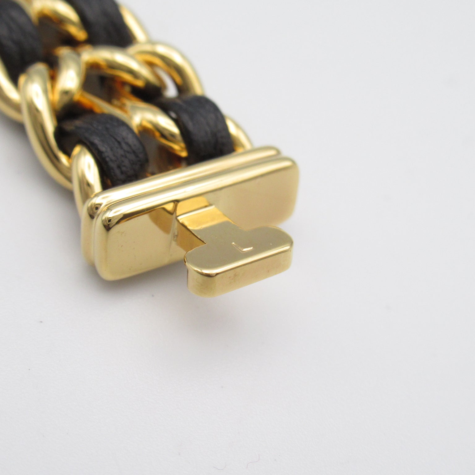 CHANEL Premiere L鍍金/皮革帶手錶石英機芯黑色