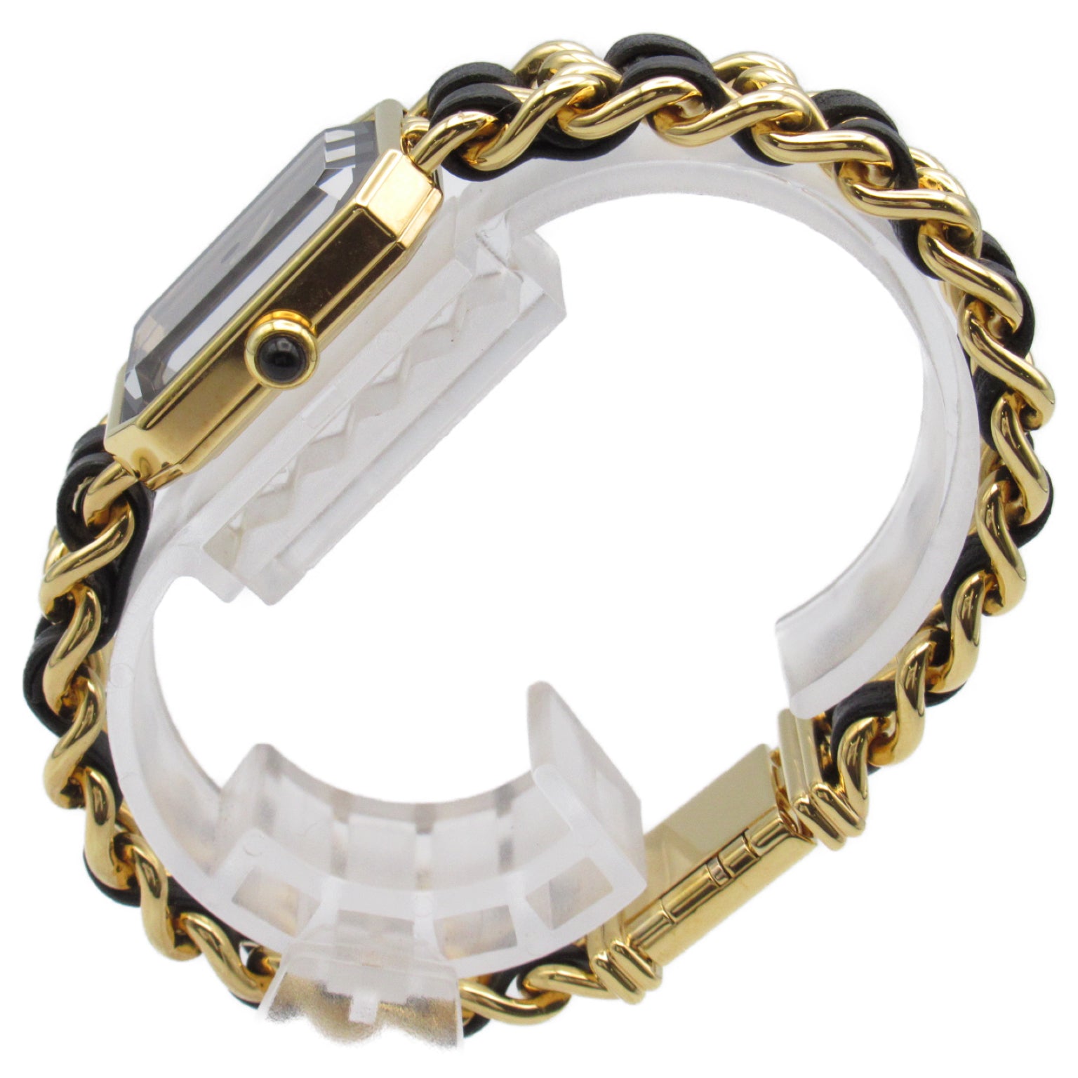 CHANEL Premiere L鍍金/皮革帶手錶石英機芯黑色