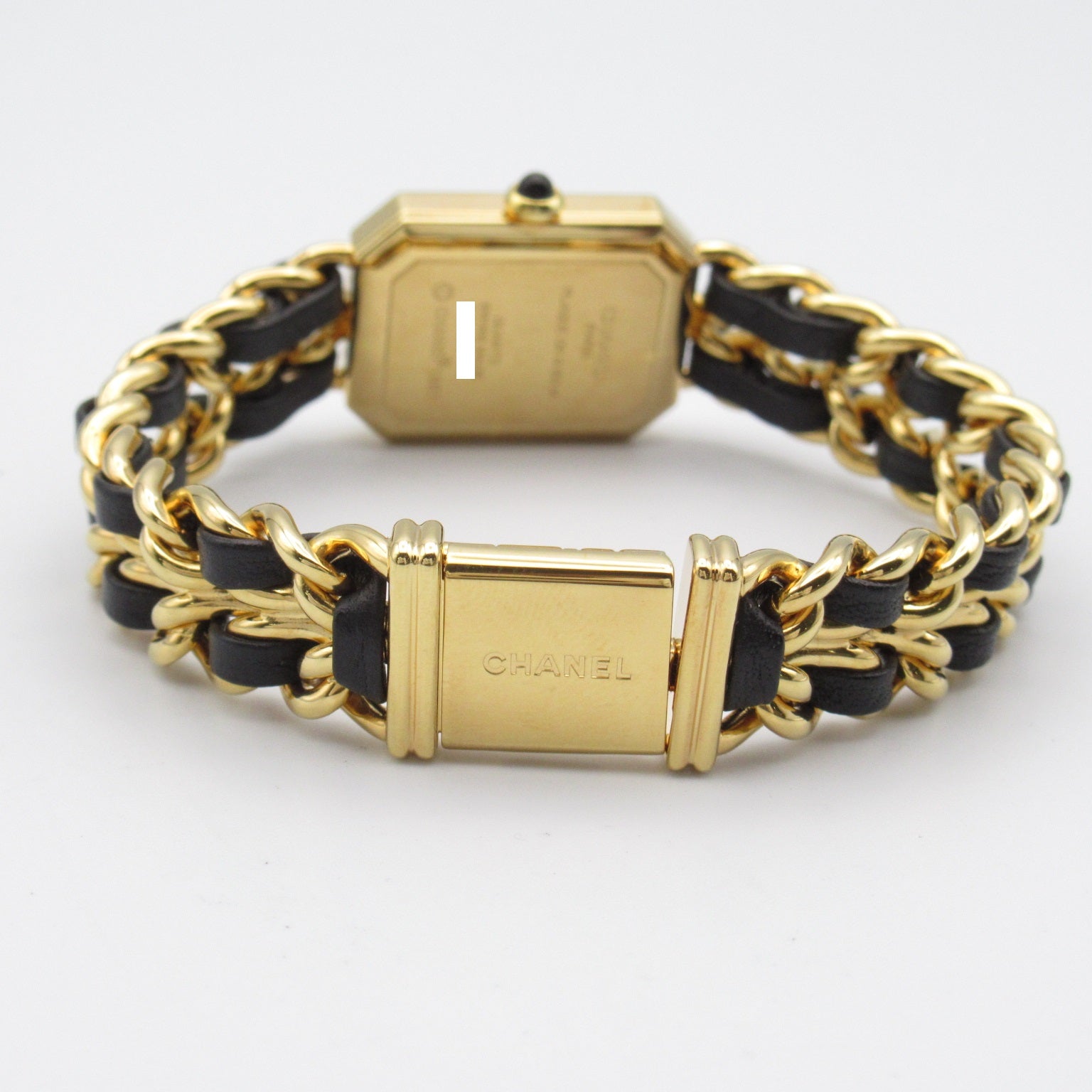 CHANEL Premiere L鍍金/皮革帶手錶石英機芯黑色