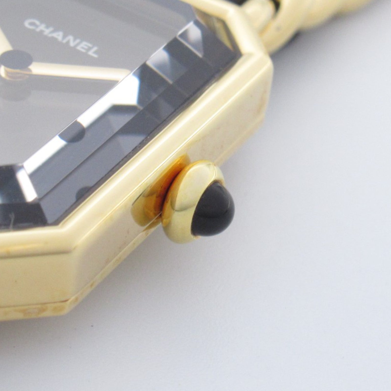 CHANEL Premiere L鍍金/皮革帶手錶石英機芯黑色