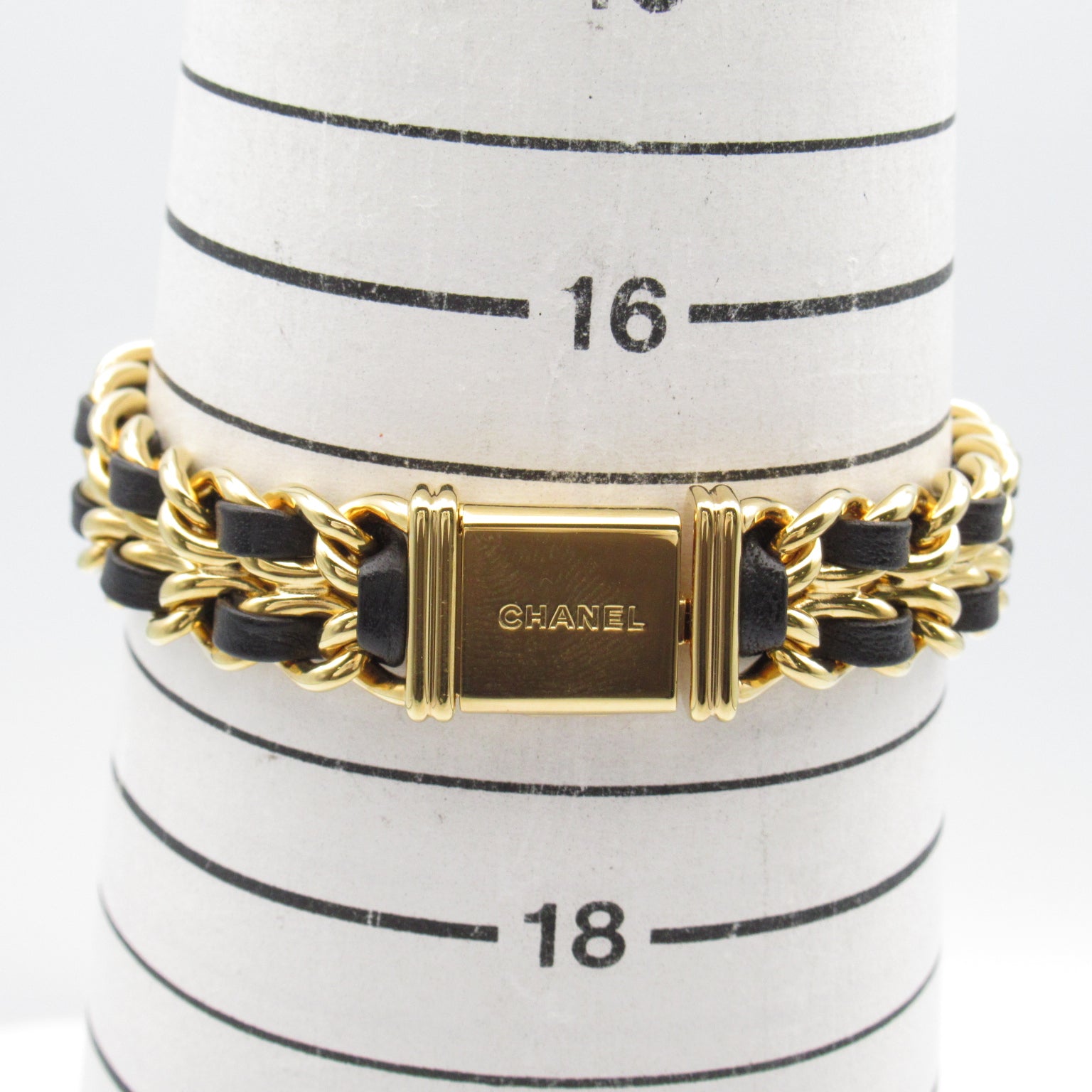 CHANEL Premiere L鍍金/皮革帶手錶石英機芯黑色