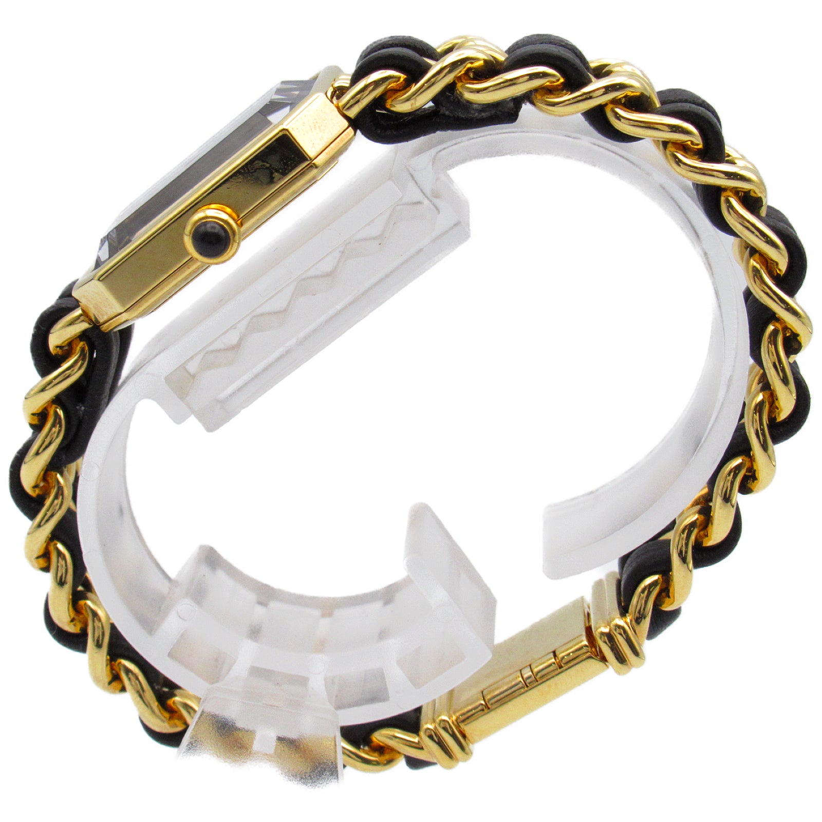CHANEL Premiere L鍍金/皮革帶手錶石英機芯黑色