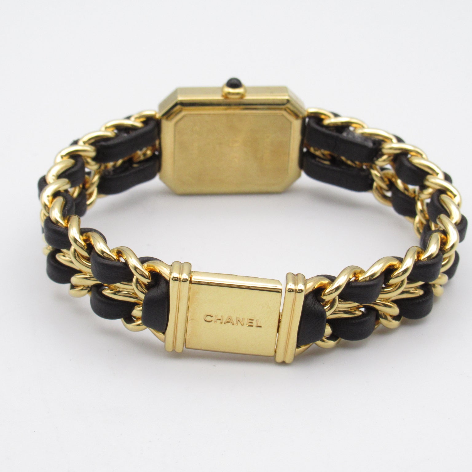 CHANEL Premiere L鍍金/皮革帶手錶石英機芯黑色