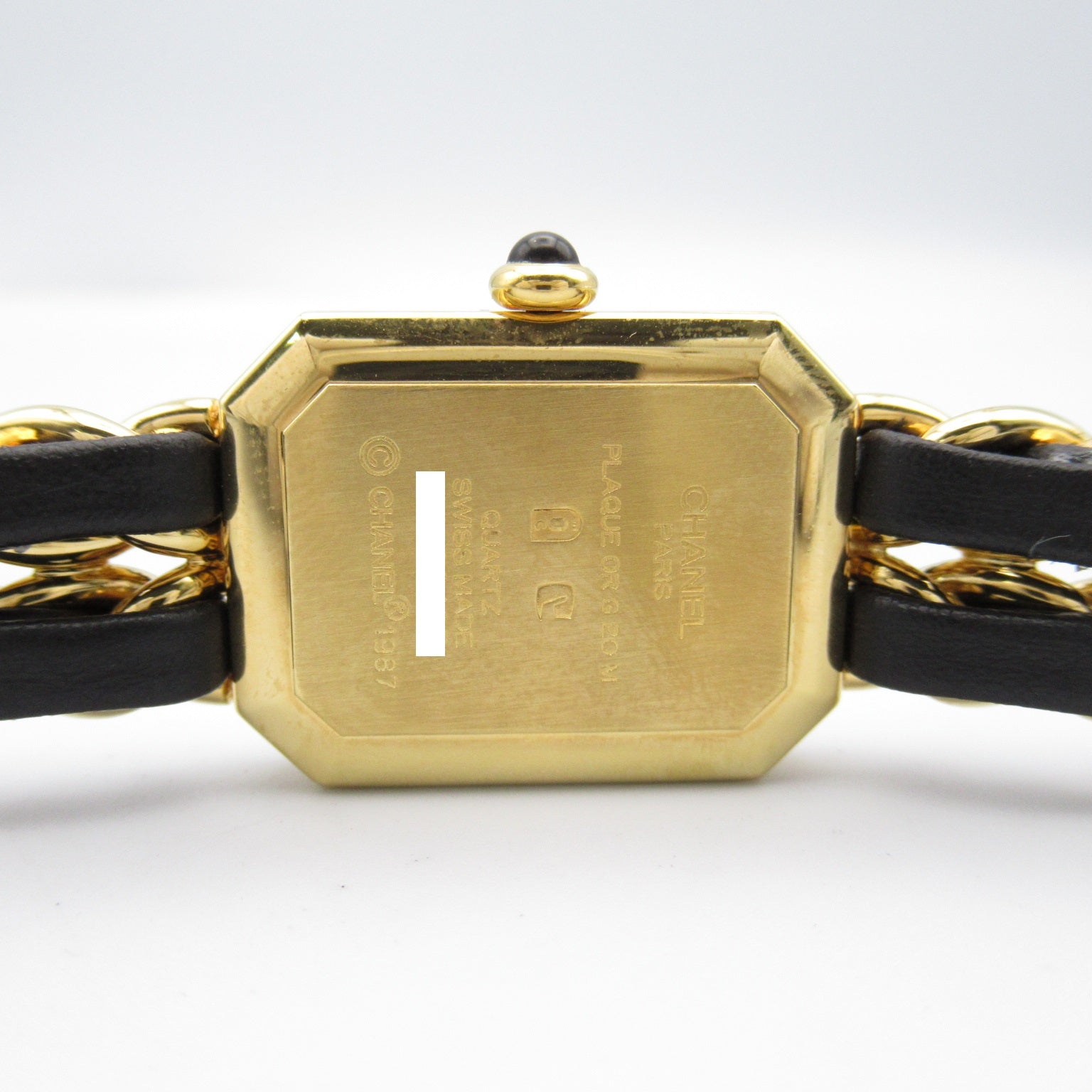 CHANEL Premiere L鍍金/皮革帶手錶石英機芯黑色