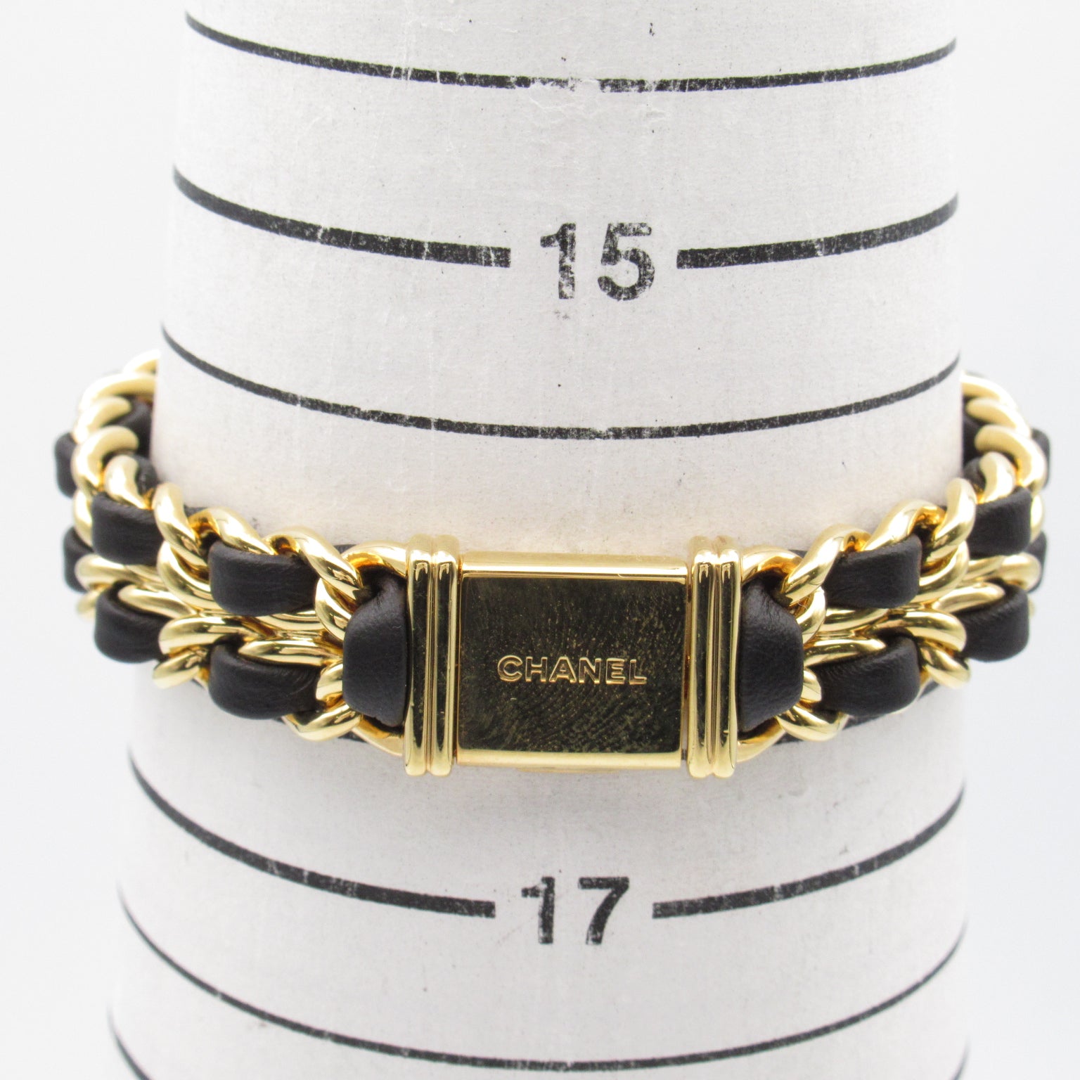 CHANEL Premiere L鍍金/皮革帶手錶石英機芯黑色