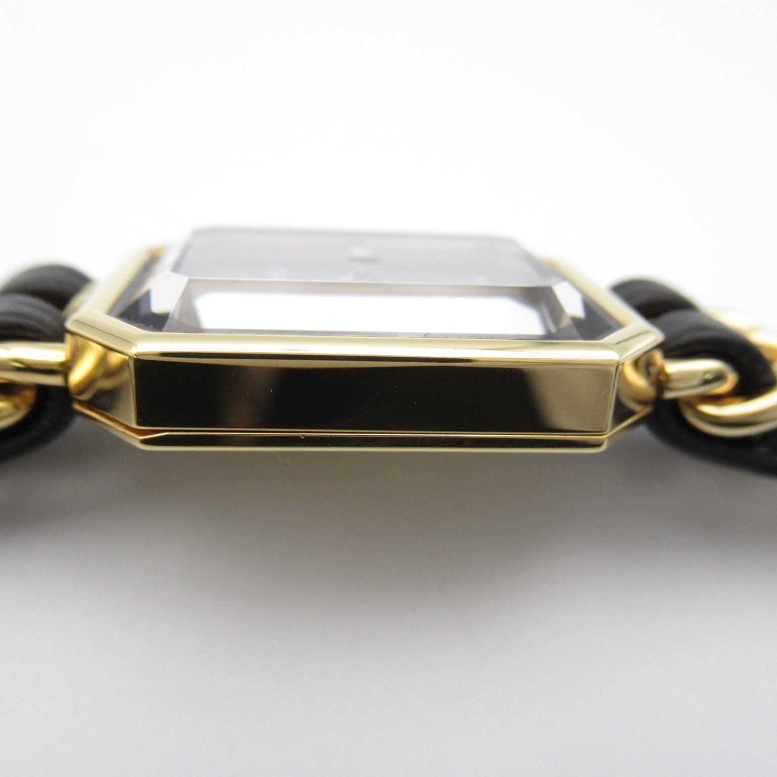 CHANEL Premiere L鍍金/皮革帶手錶石英機芯黑色