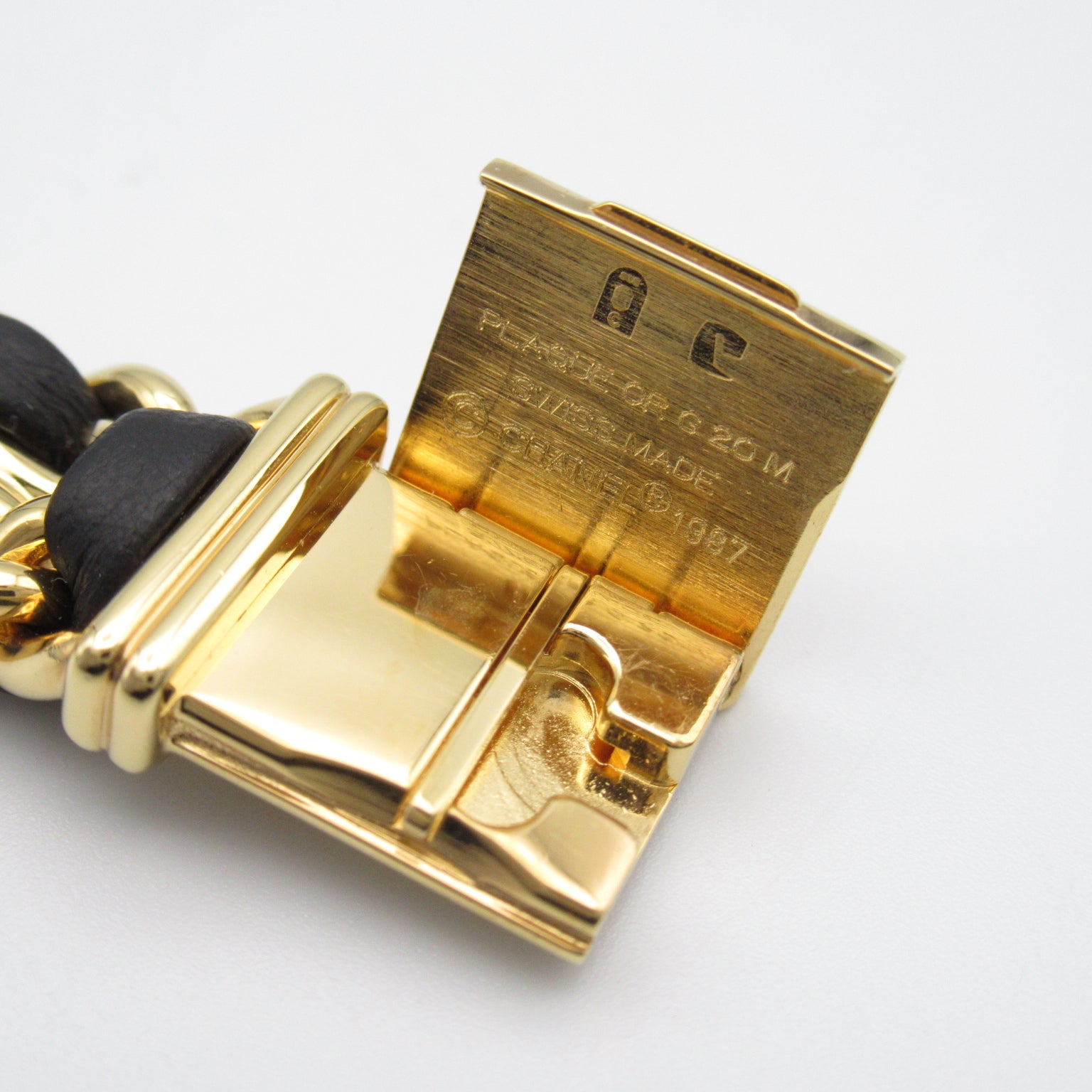CHANEL Premiere L鍍金/皮革帶手錶石英機芯黑色