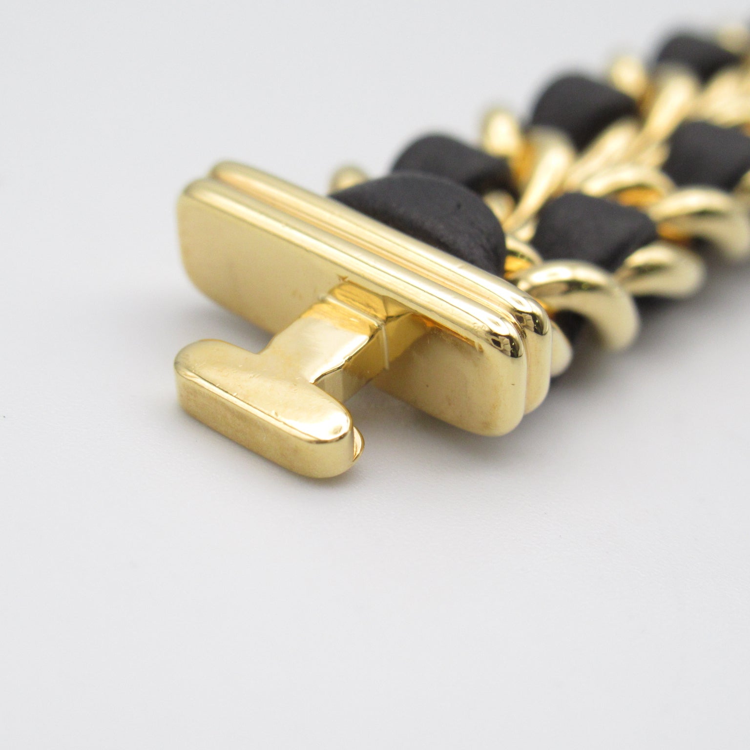 CHANEL Premiere L鍍金/皮革帶手錶石英機芯黑色
