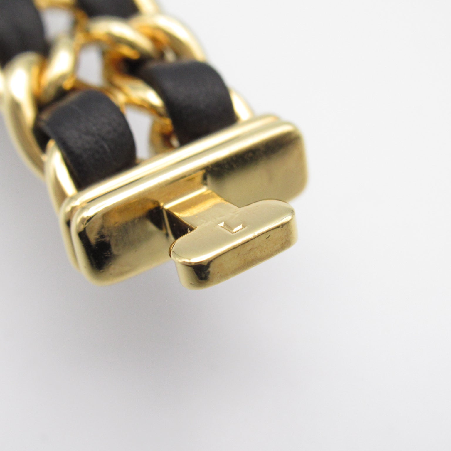 CHANEL Premiere L鍍金/皮革帶手錶石英機芯黑色