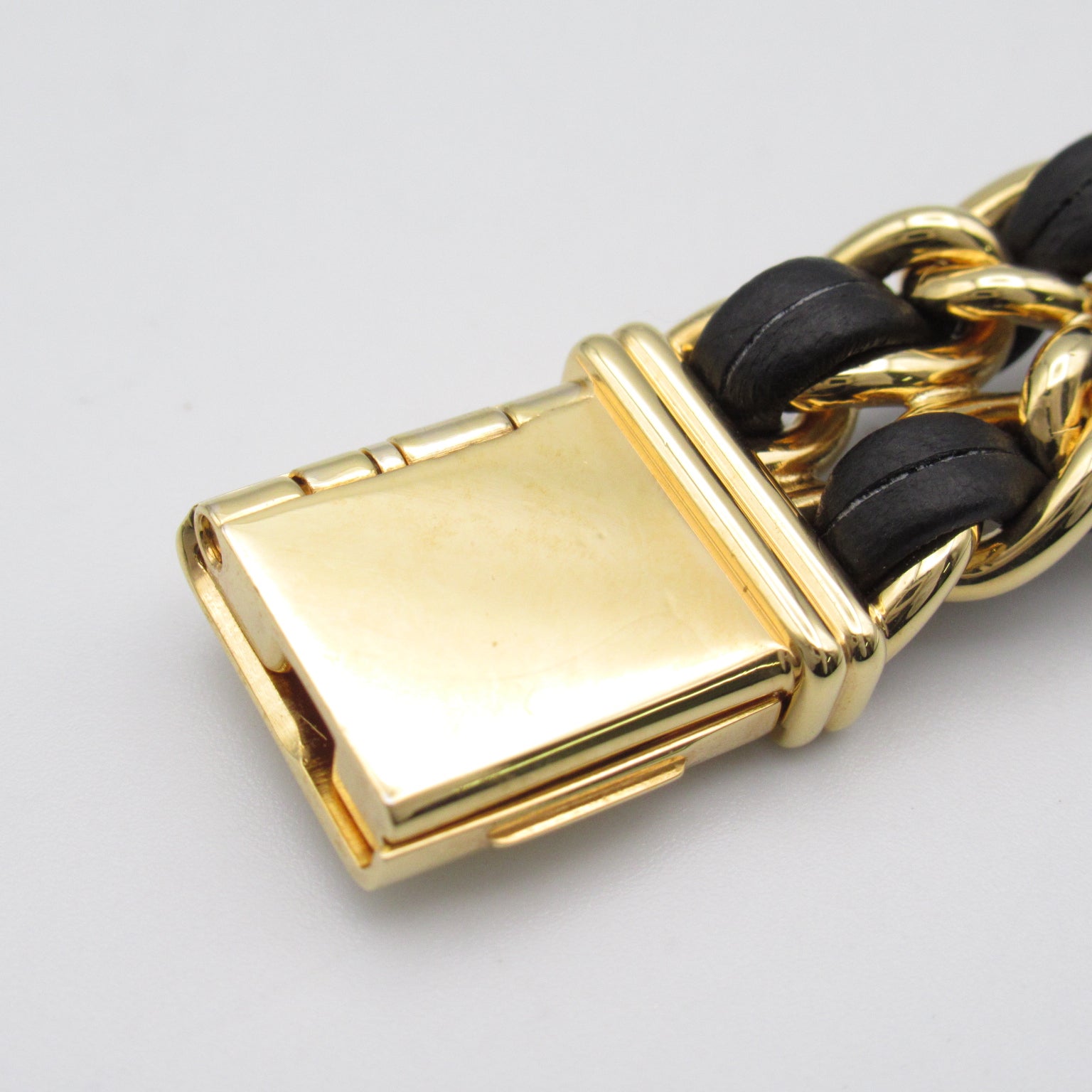 CHANEL Premiere L鍍金/皮革帶手錶石英機芯黑色
