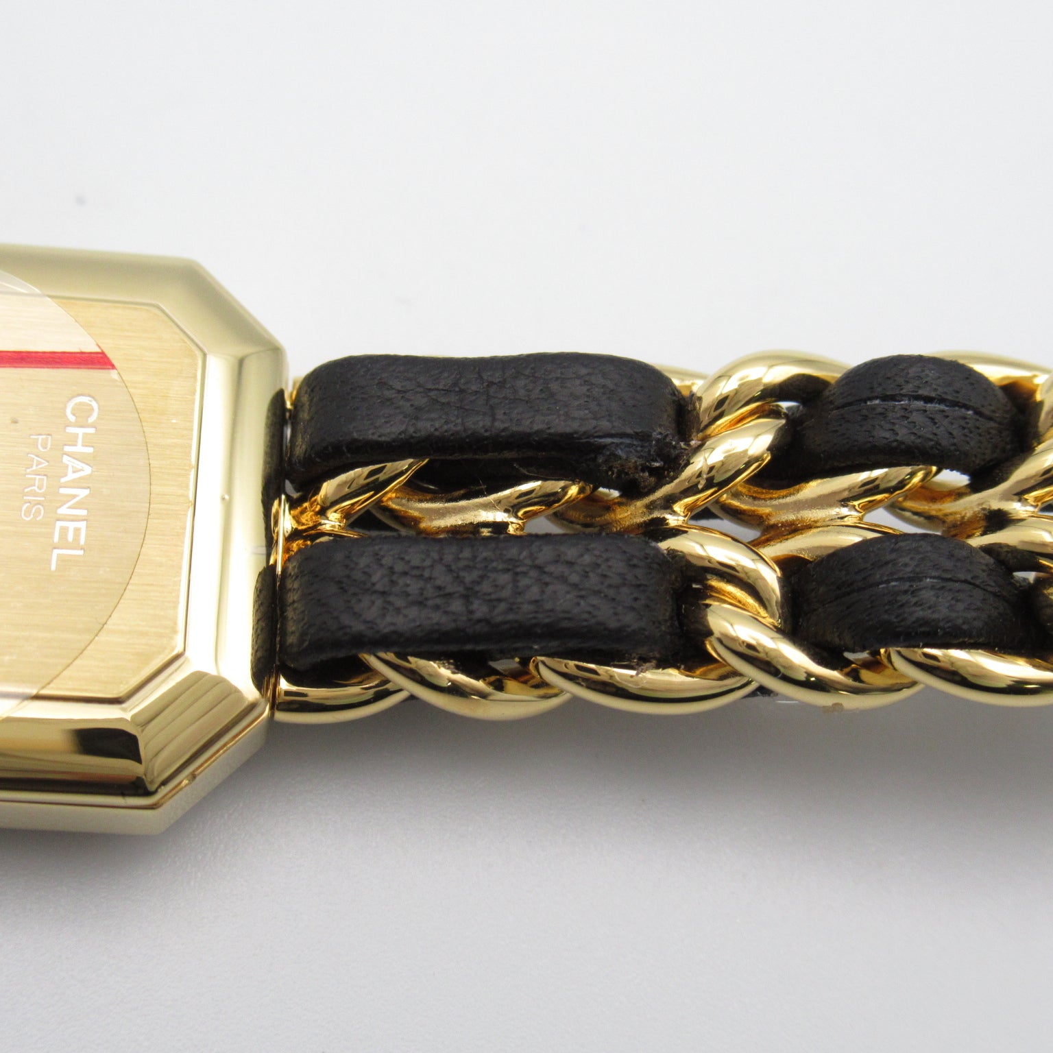 CHANEL Premiere L鍍金/皮革帶手錶石英機芯黑色