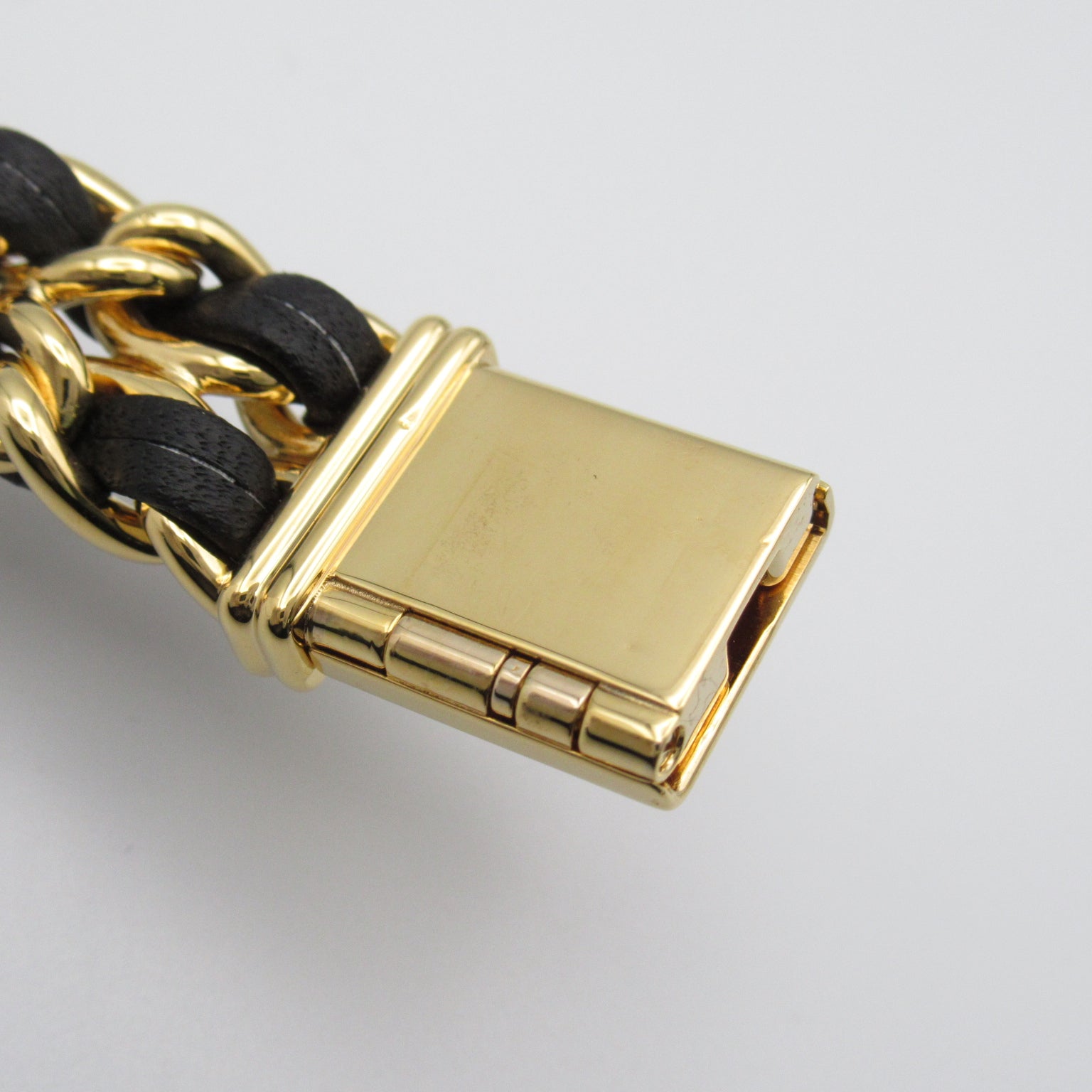 CHANEL Premiere L鍍金/皮革帶手錶石英機芯黑色