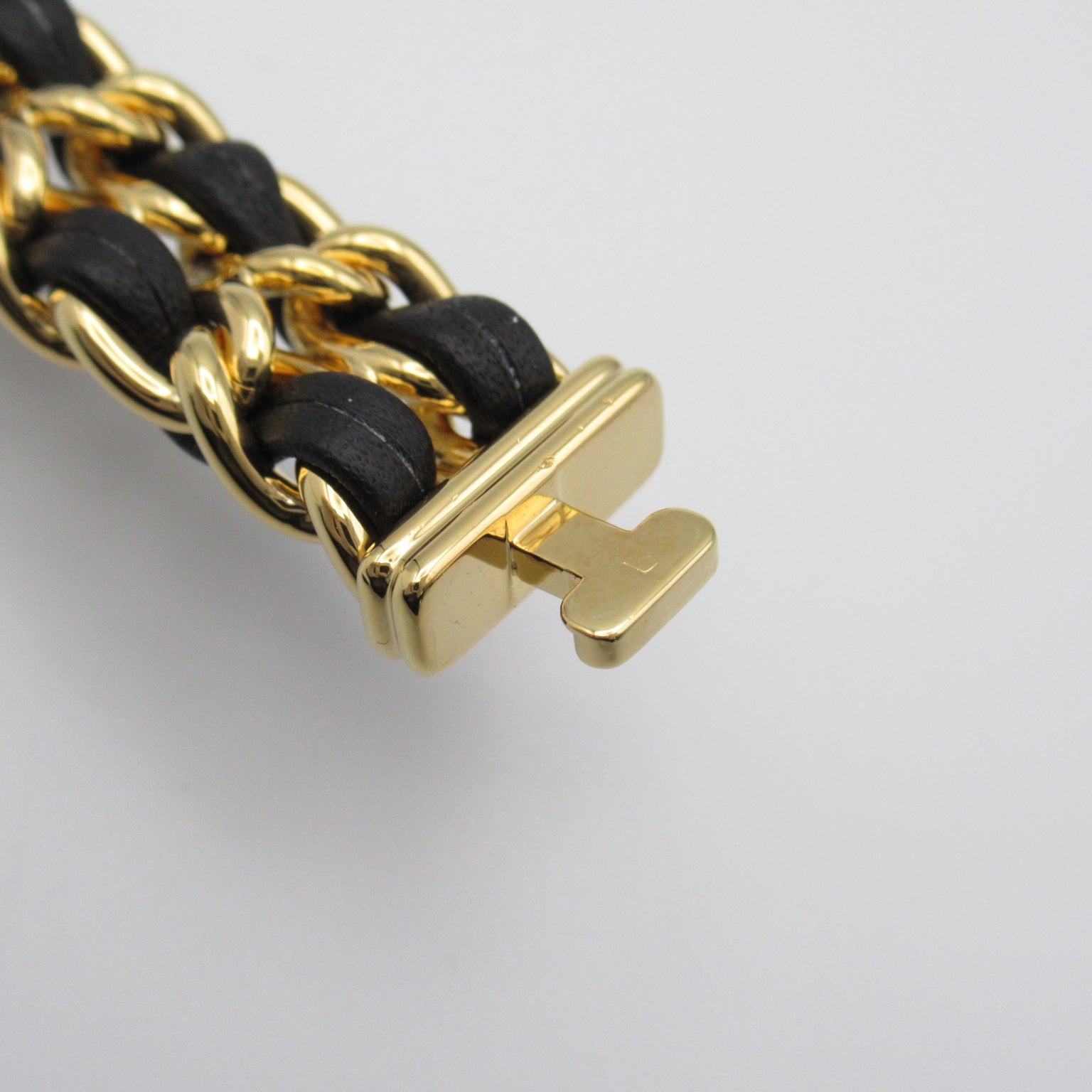 CHANEL Premiere L鍍金/皮革帶手錶石英機芯黑色