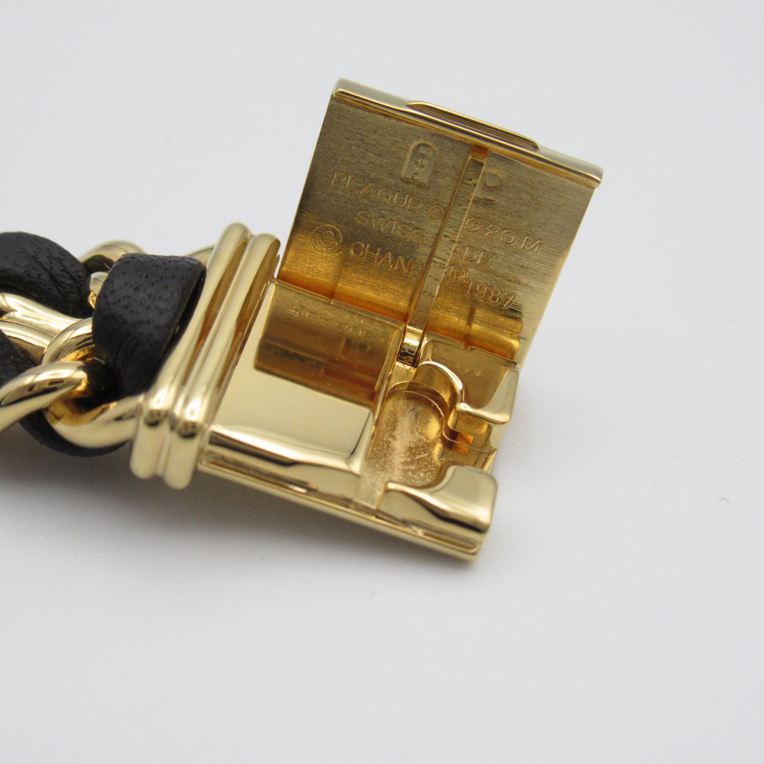 CHANEL Premiere L鍍金/皮革帶手錶石英機芯黑色