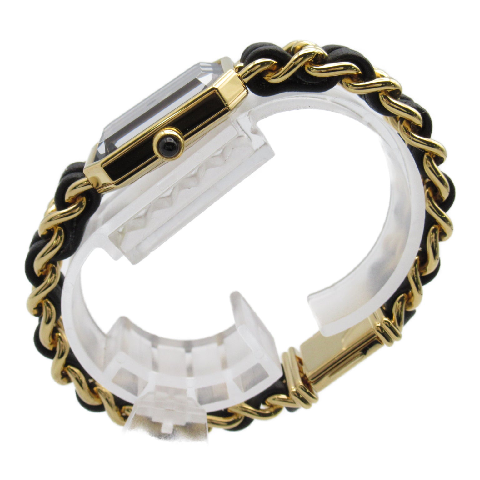 CHANEL Premiere L鍍金/皮革帶手錶石英機芯黑色