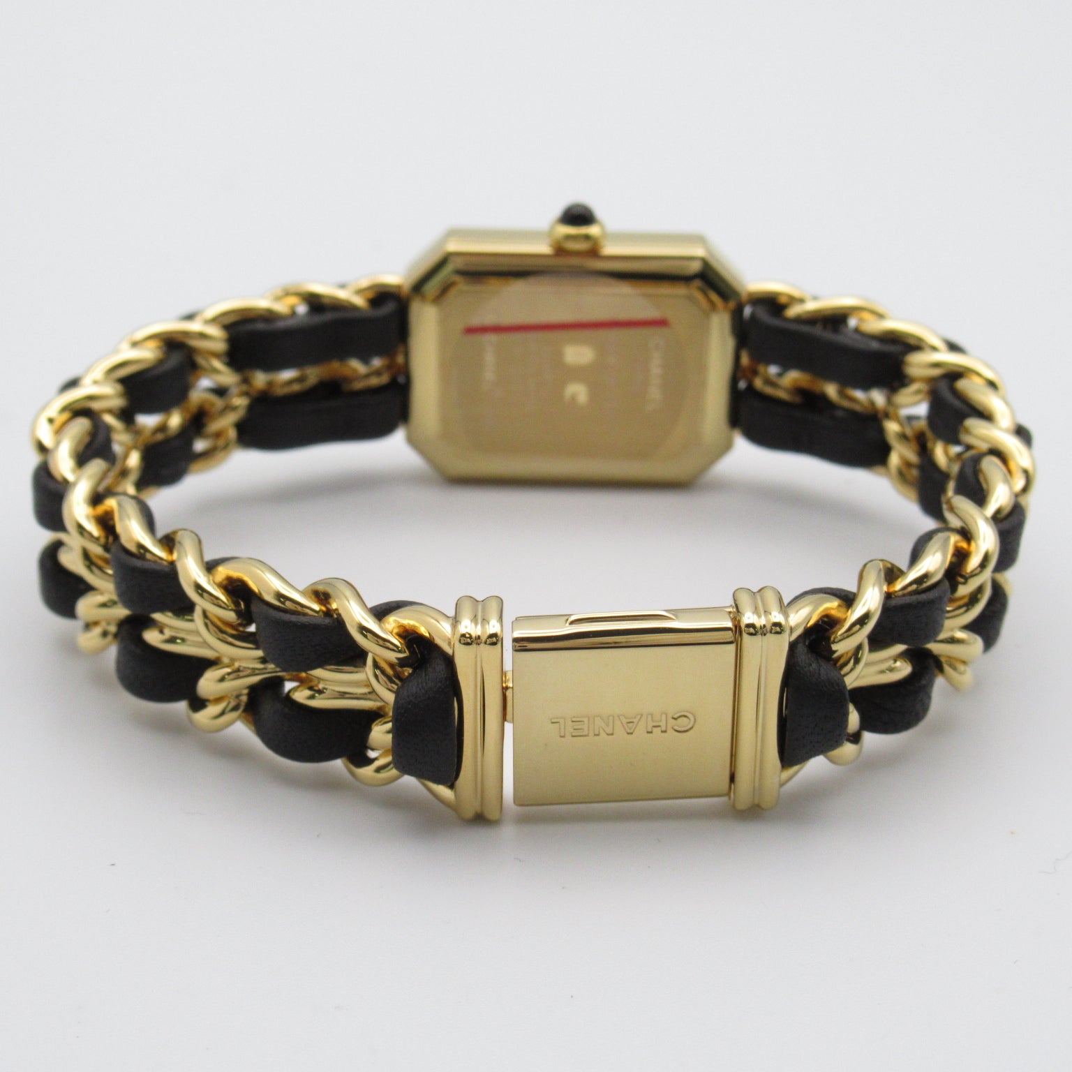 CHANEL Premiere L鍍金/皮革帶手錶石英機芯黑色