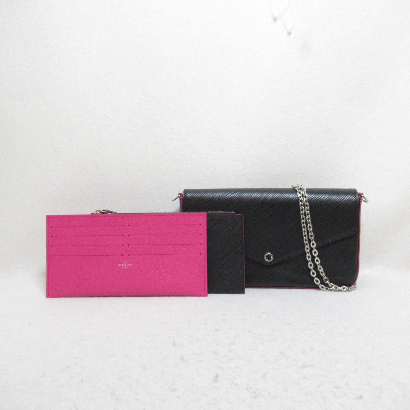 LOUIS VUITTON 【激減優惠】Epi Pochette Felicie銀扣鏈帶肩背袋黑色/粉紅色