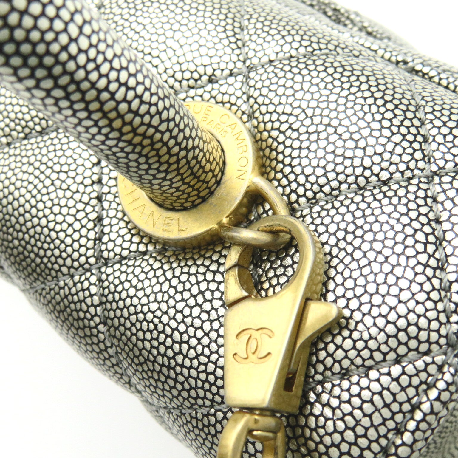 CHANEL 【激減優惠】菱格Caviar皮革Matelasse Chain Shoulder 23金扣手挽肩背兩用袋灰色
