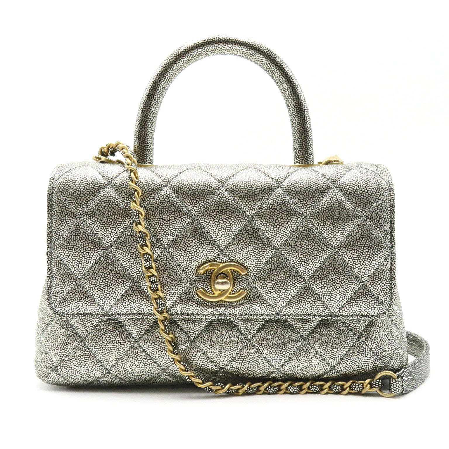 CHANEL 【激減優惠】菱格Caviar皮革Matelasse Chain Shoulder 23金扣手挽肩背兩用袋灰色