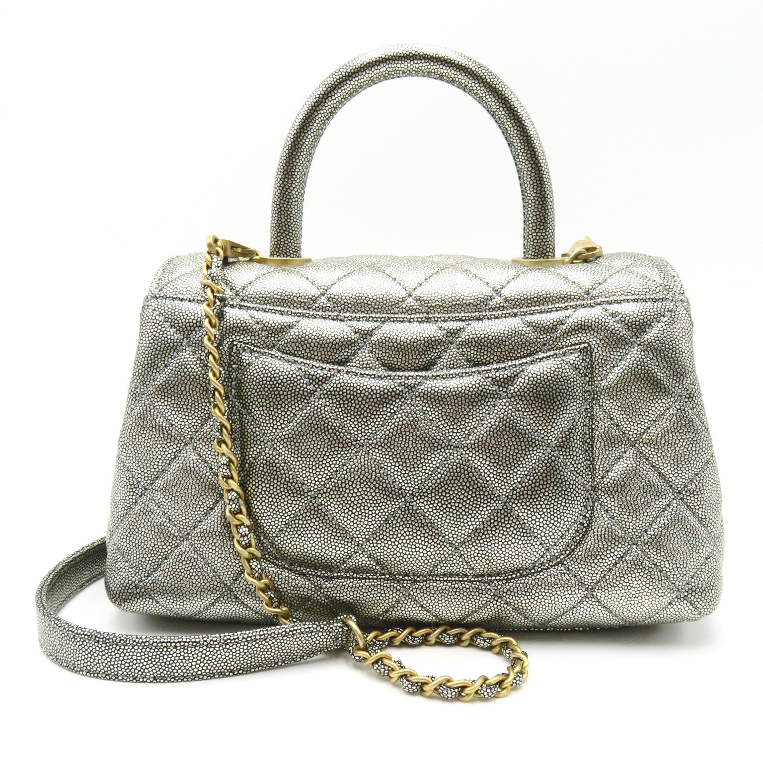 CHANEL 【激減優惠】菱格Caviar皮革Matelasse Chain Shoulder 23金扣手挽肩背兩用袋灰色