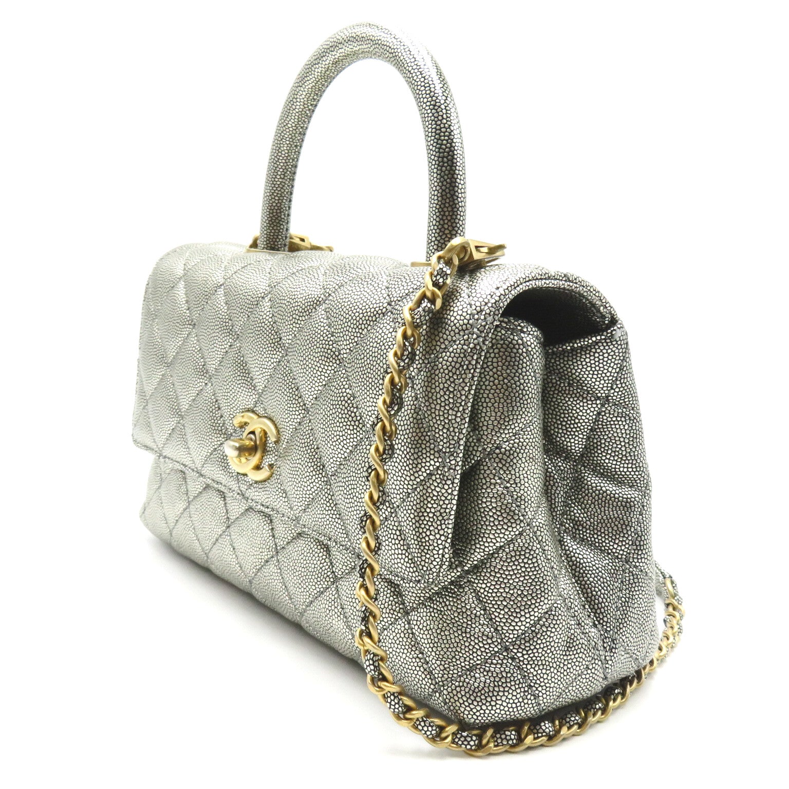 CHANEL 【激減優惠】菱格Caviar皮革Matelasse Chain Shoulder 23金扣手挽肩背兩用袋灰色