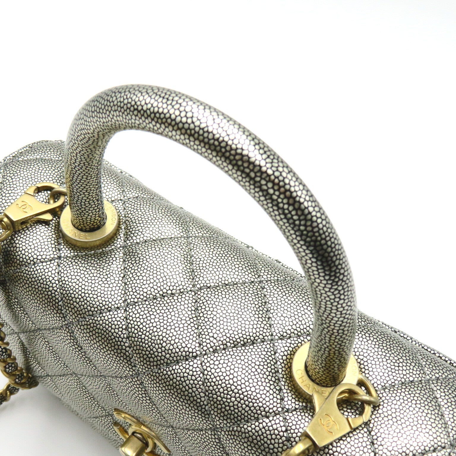 CHANEL 【激減優惠】菱格Caviar皮革Matelasse Chain Shoulder 23金扣手挽肩背兩用袋灰色