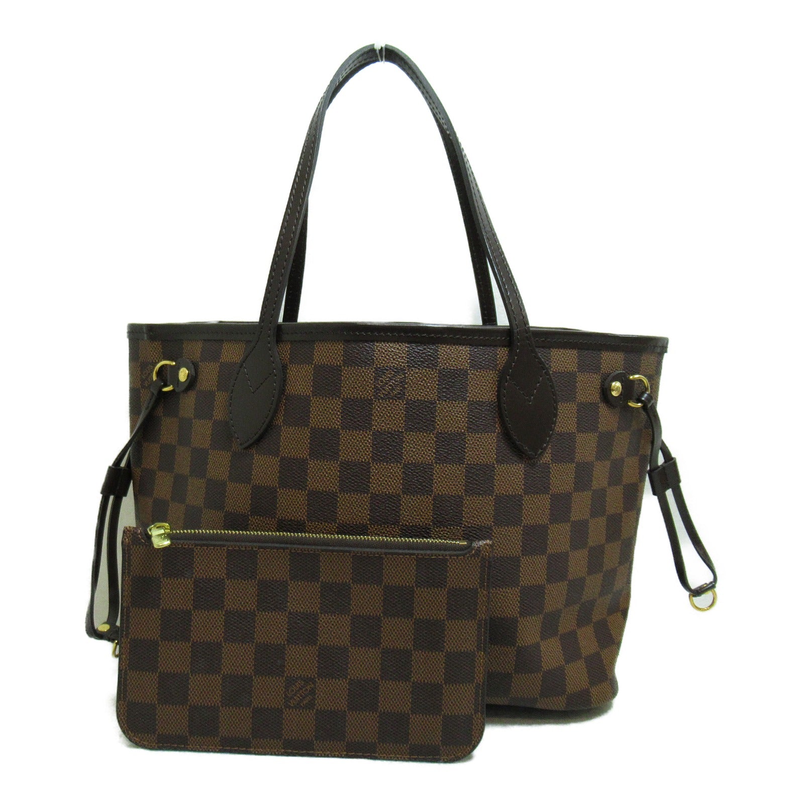 LOUIS VUITTON Damier Neverfull PM金扣手挽袋啡色