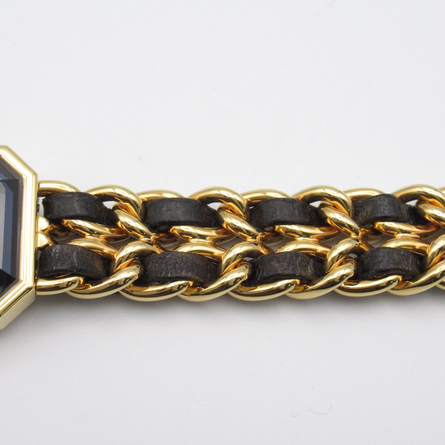 CHANEL Premiere L鍍金/皮革手錶石英機芯黑色#16.25cm