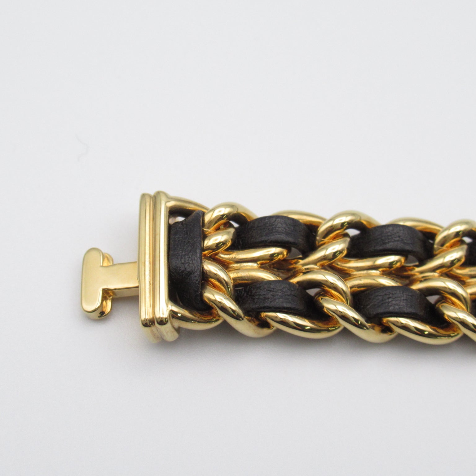 CHANEL Premiere L鍍金/皮革手錶石英機芯黑色#16.25cm