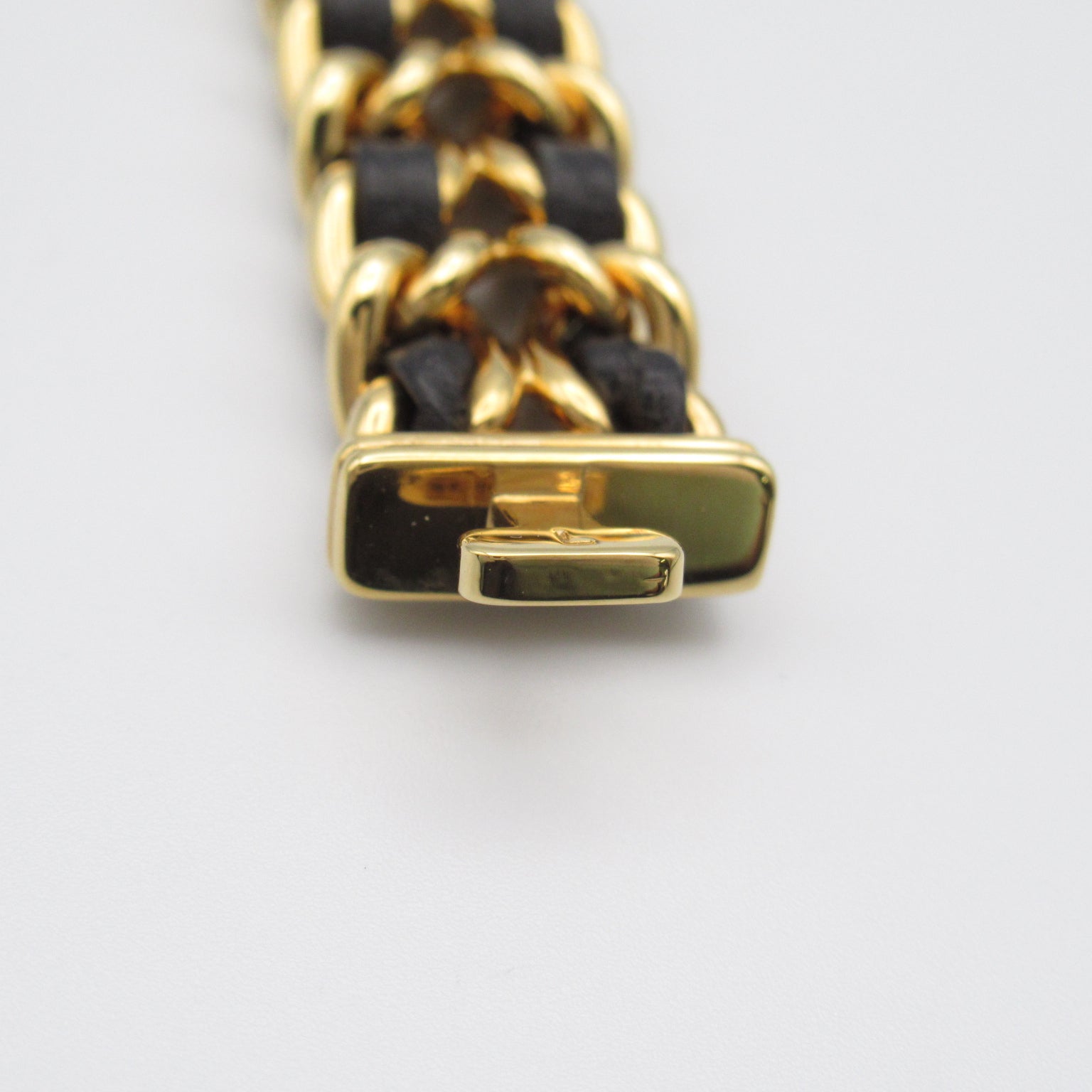 CHANEL Premiere L鍍金/皮革手錶石英機芯黑色#16.25cm