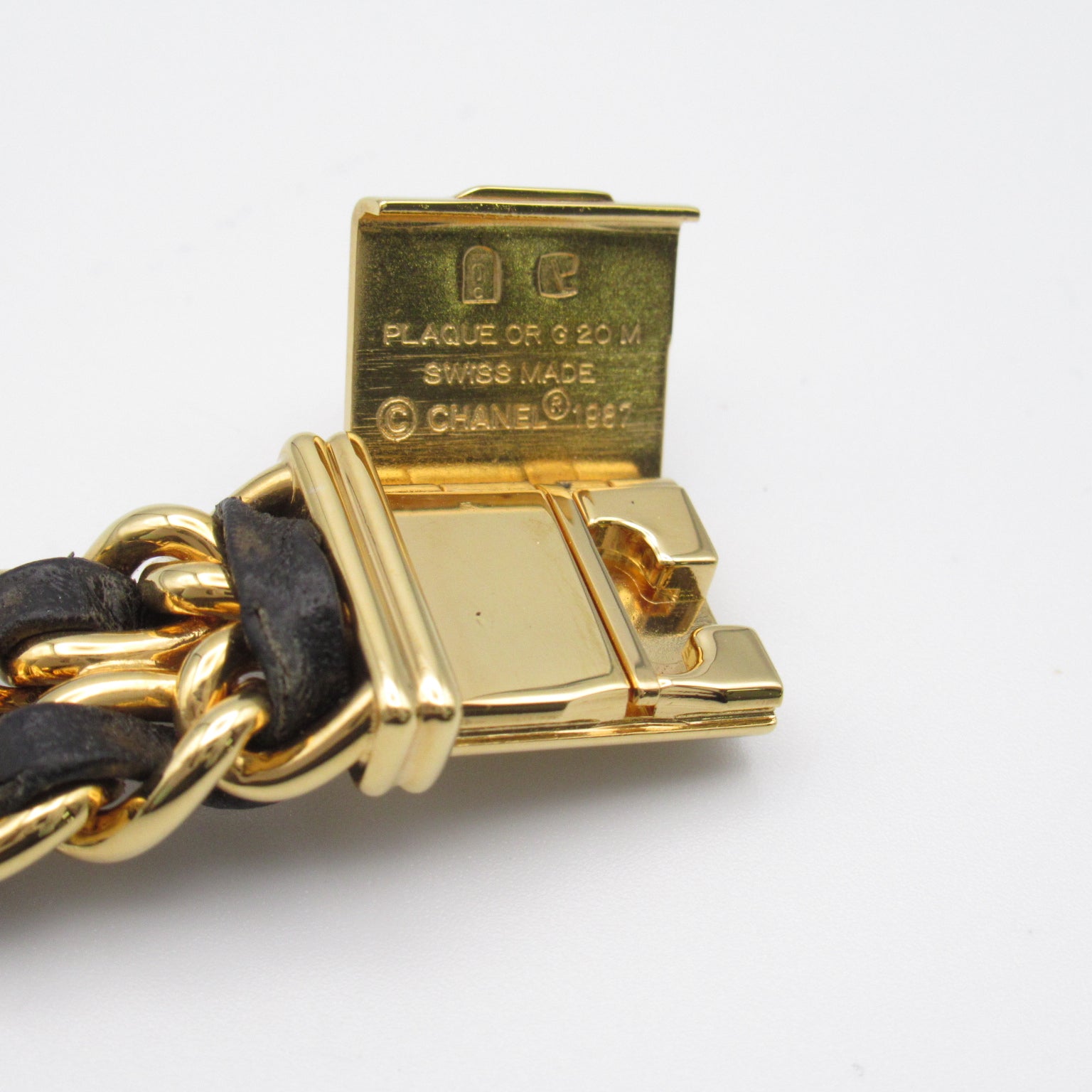 CHANEL Premiere L鍍金/皮革手錶石英機芯黑色#16.25cm