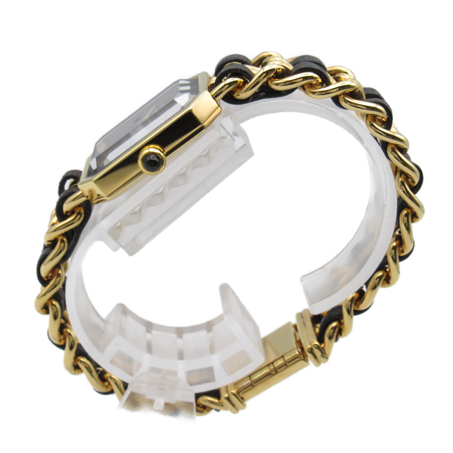CHANEL Premiere L鍍金/皮革手錶石英機芯黑色#16.25cm