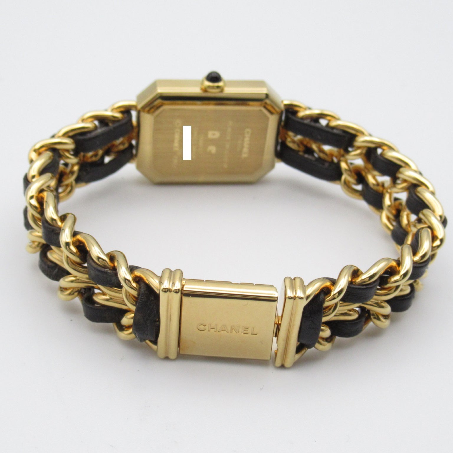 CHANEL Premiere L鍍金/皮革手錶石英機芯黑色#16.25cm