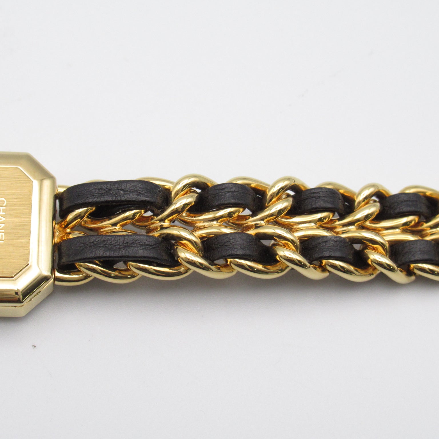 CHANEL Premiere L鍍金/皮革手錶石英機芯黑色#16.25cm