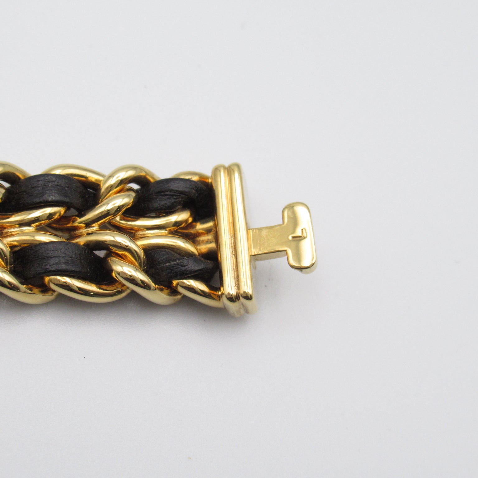 CHANEL Premiere L鍍金/皮革手錶石英機芯黑色#16.25cm