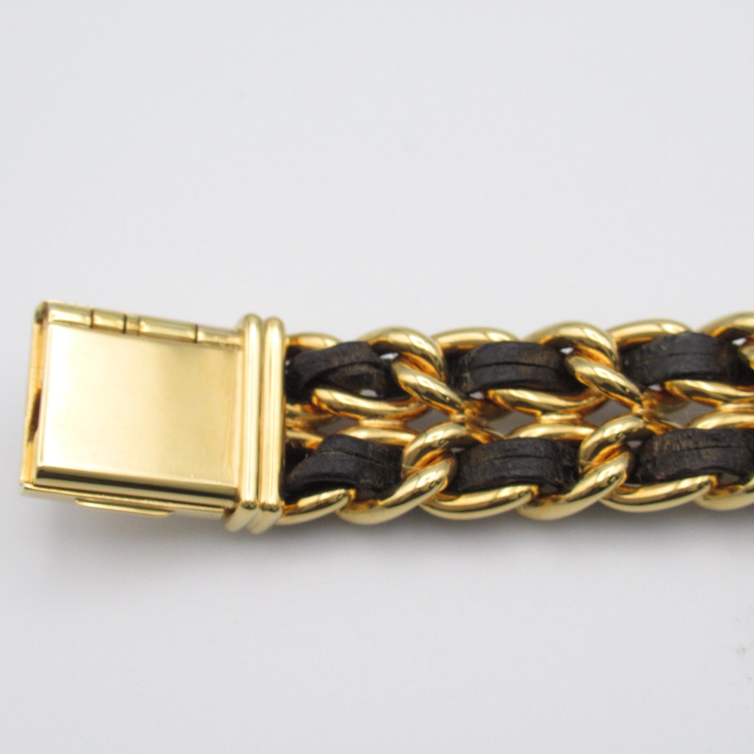 CHANEL Premiere L鍍金/皮革手錶石英機芯黑色#16.25cm