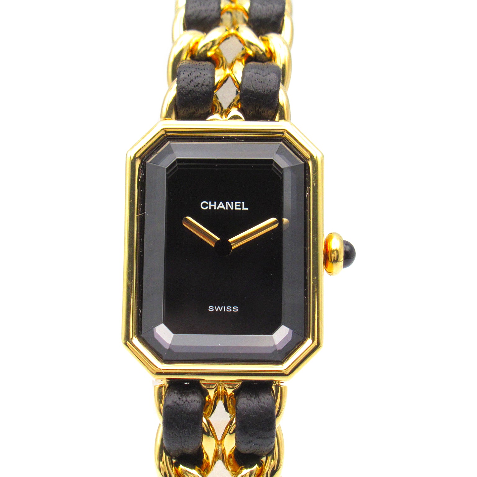 CHANEL Premiere XL鍍金/皮革手錶石英機芯黑色#17.25cm