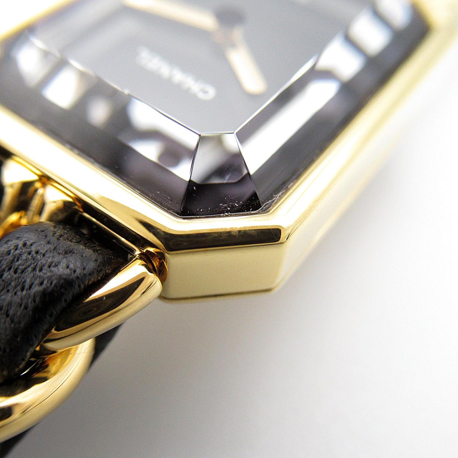 CHANEL Premiere XL鍍金/皮革手錶石英機芯黑色#17.25cm