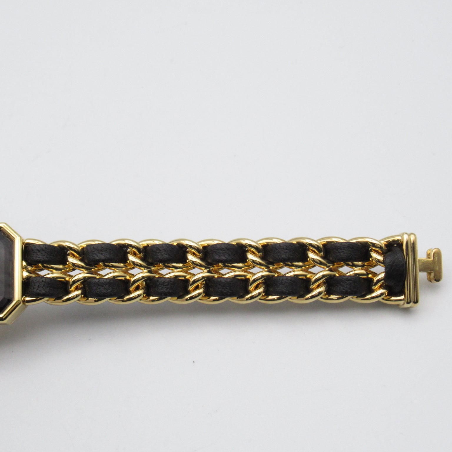 CHANEL Premiere XL鍍金/皮革手錶石英機芯黑色#17.25cm